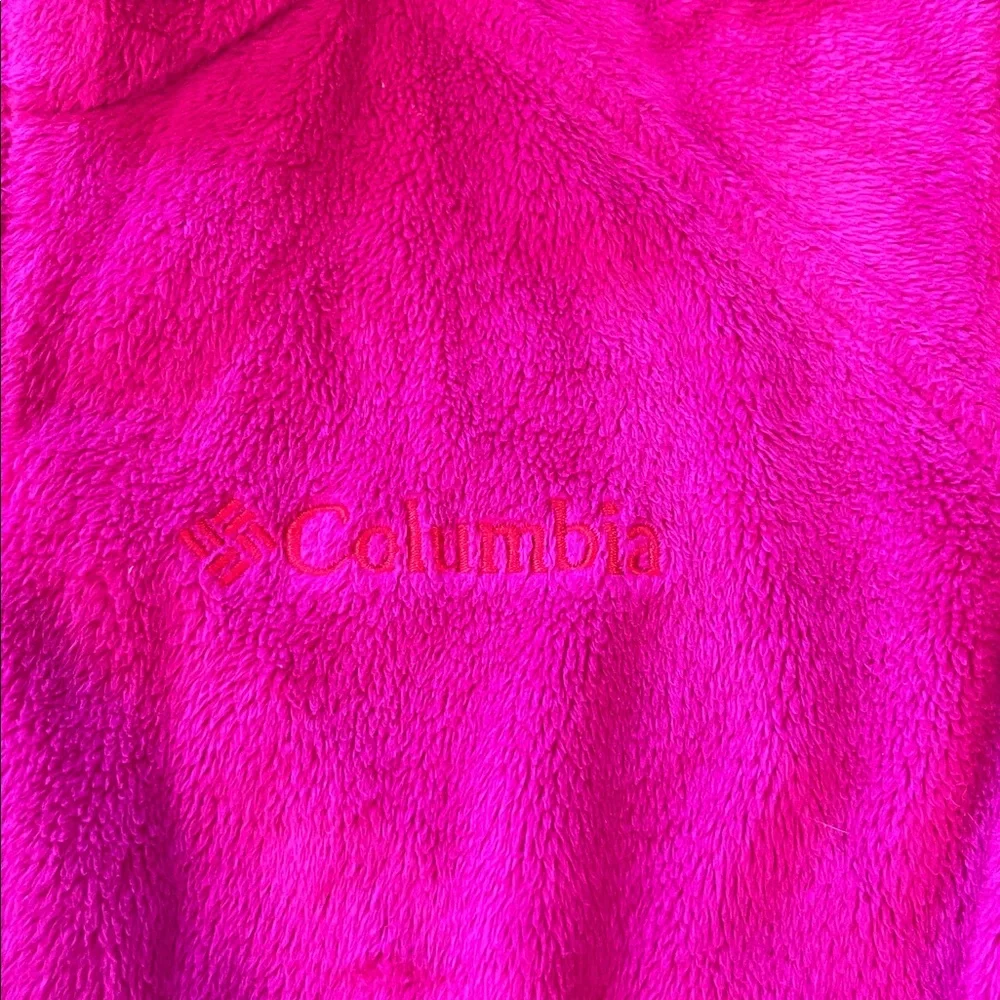 Columbia Full Zipper Fleece Jacket Pink w/Orange Trim Girls Size S EUC